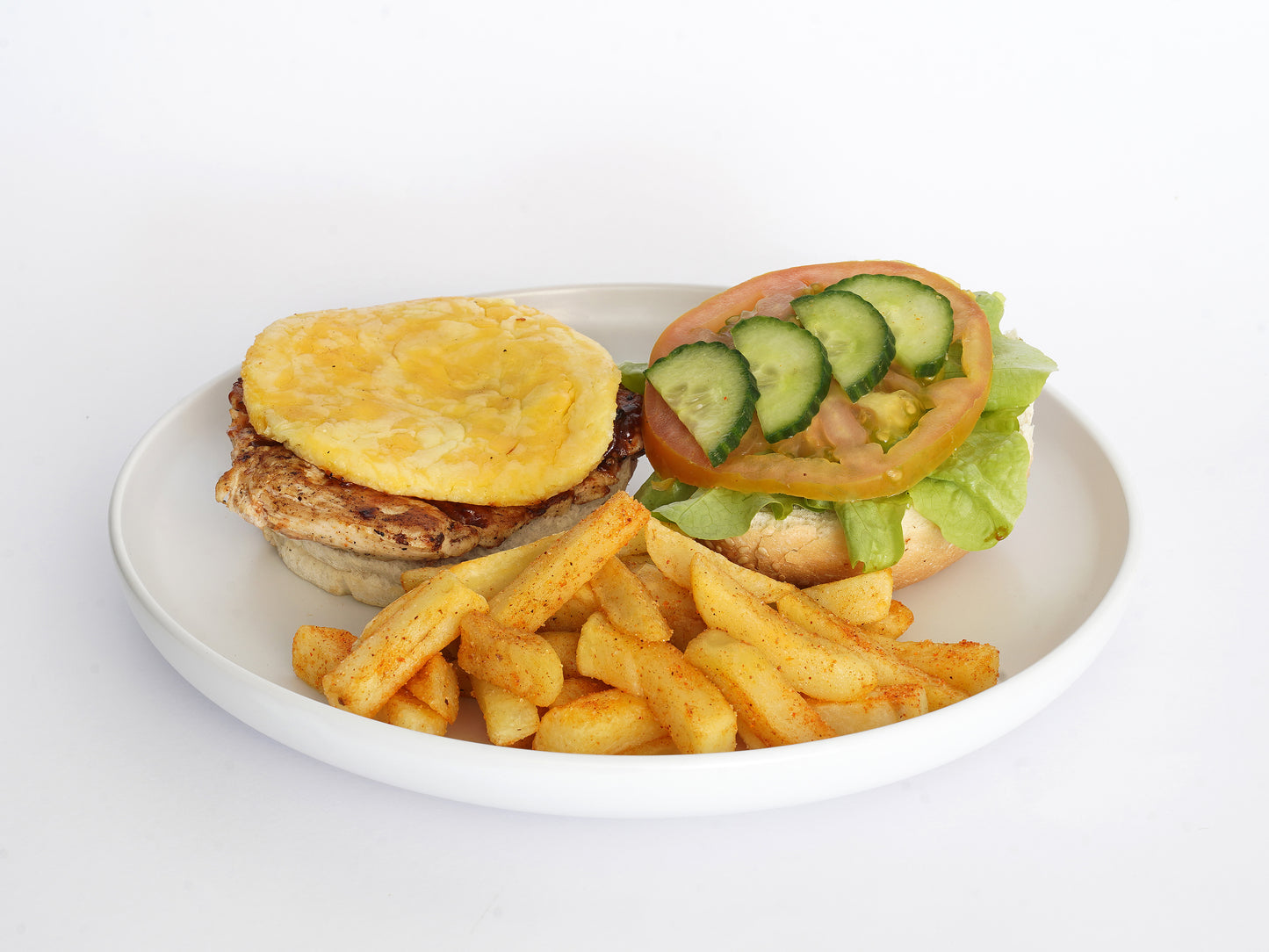 Chicken Burger with Cheese and Chips